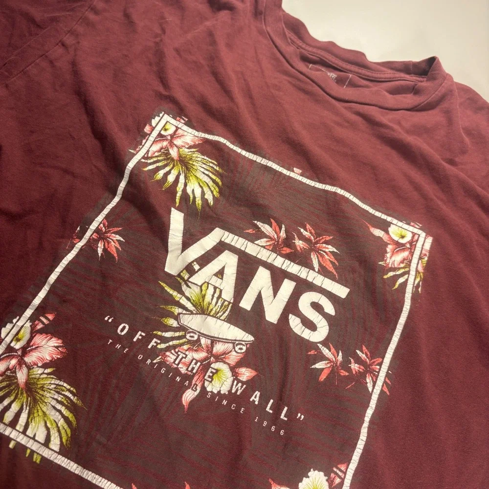 Vans Off The Wall Floral‎ Graphic T Shirt Maroon Burgundy Skateboard Medium